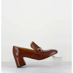 Mocassins 70S A Talon En Cuir Camel Bout Carre - H759 Seta Castoro