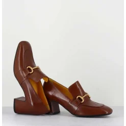 Mocassins 70S A Talon En Cuir Camel Bout Carre - H759 Seta Castoro