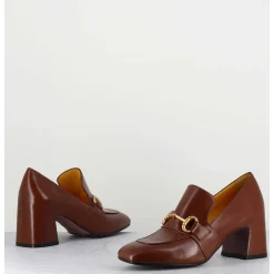 Mocassins 70S A Talon En Cuir Camel Bout Carre - H759 Seta Castoro