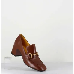 Mocassins 70S A Talon En Cuir Camel Bout Carre - H759 Seta Castoro