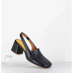 Mocassins Slingback A Talon En Cuir Bleu Nuit 70S - S242234 Remuve Blu