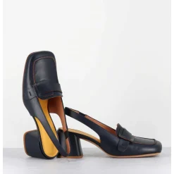 Mocassins Slingback A Talon En Cuir Bleu Nuit 70S - S242234 Remuve Blu