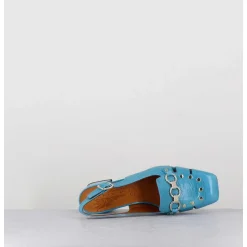Mocassins Slingback En Cuir Bleu Petit Talon - Vururu Saab Blue