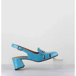 Mocassins Slingback En Cuir Bleu Petit Talon - Vururu Saab Blue