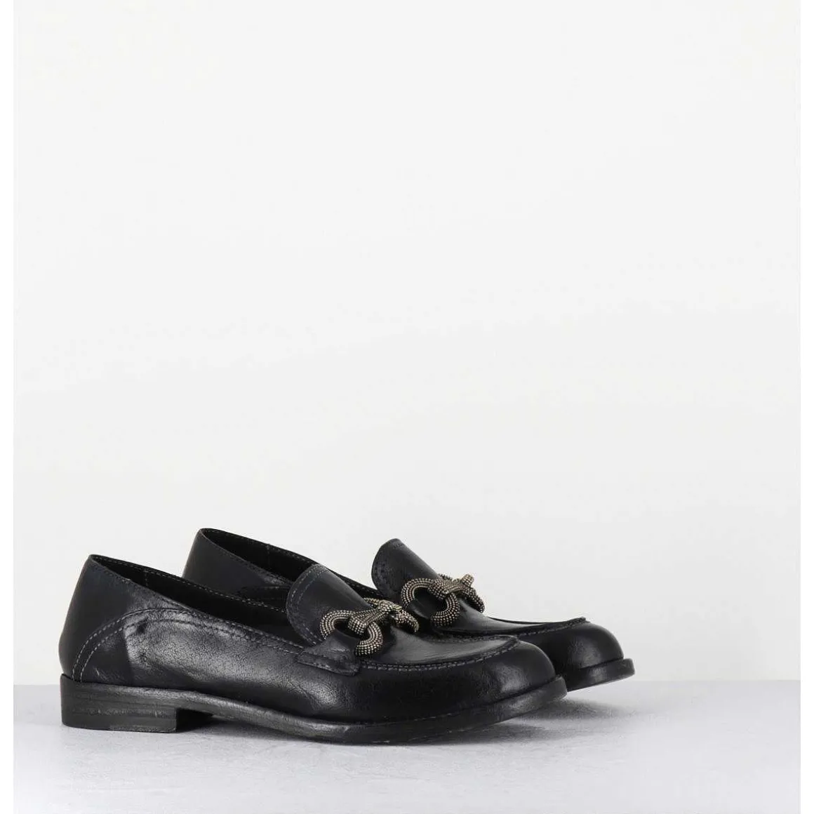 Mocassins Souple En Cuir Noir Avec Mors Cloute - 5246 Buf Nero