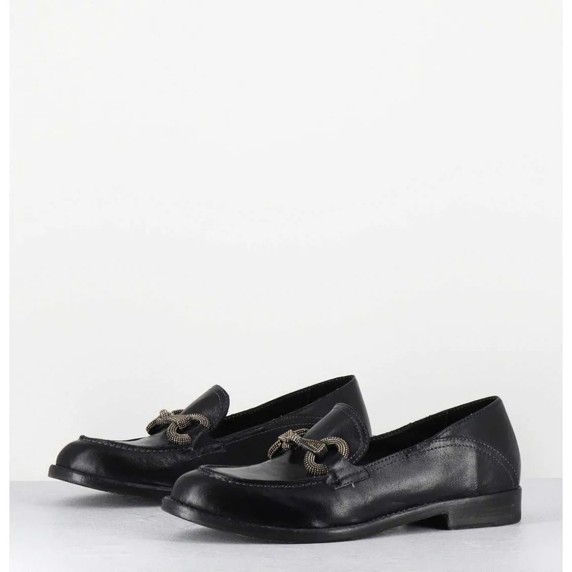 Mocassins Souple En Cuir Noir Avec Mors Cloute - 5246 Buf Nero