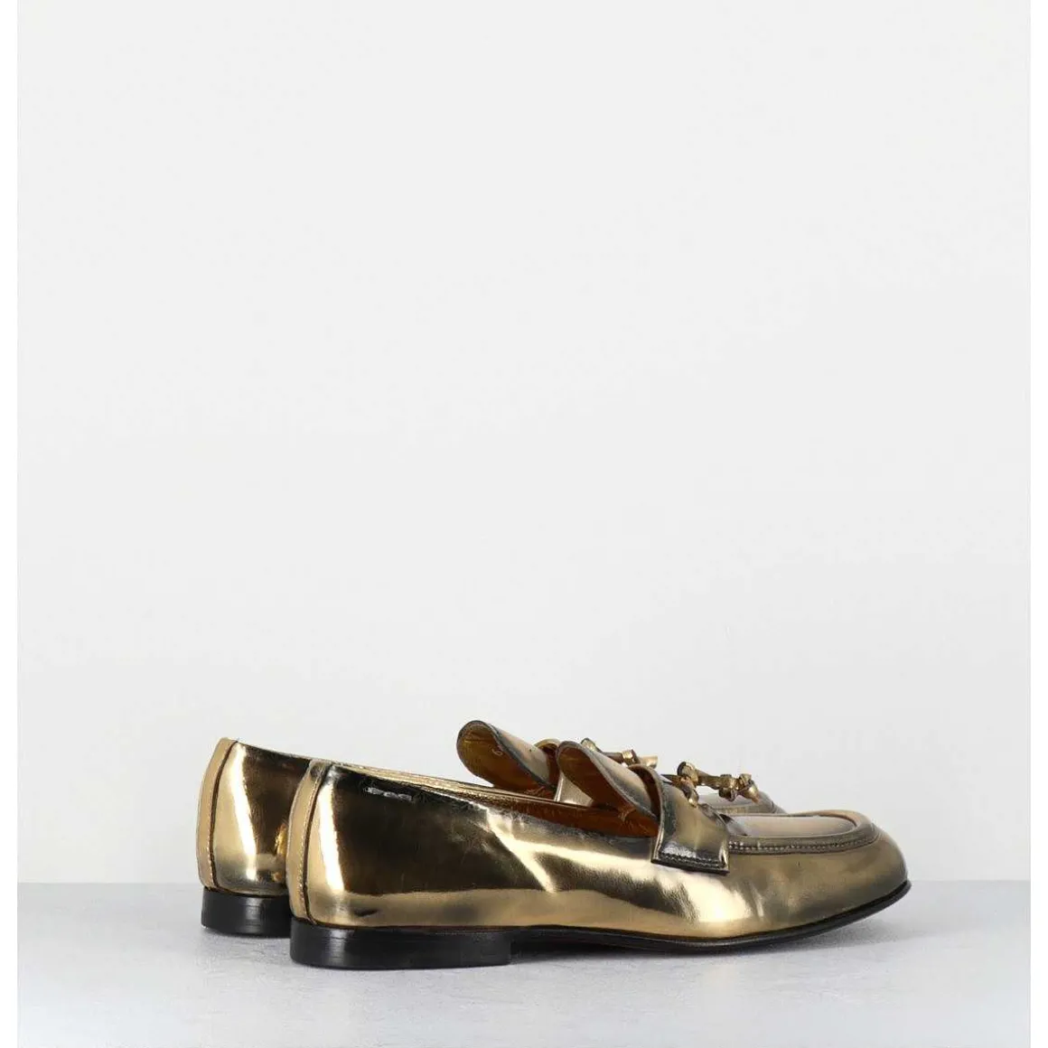 Mocassins Souple En Cuir Metallise Dore - 60264 Capra Super Oro