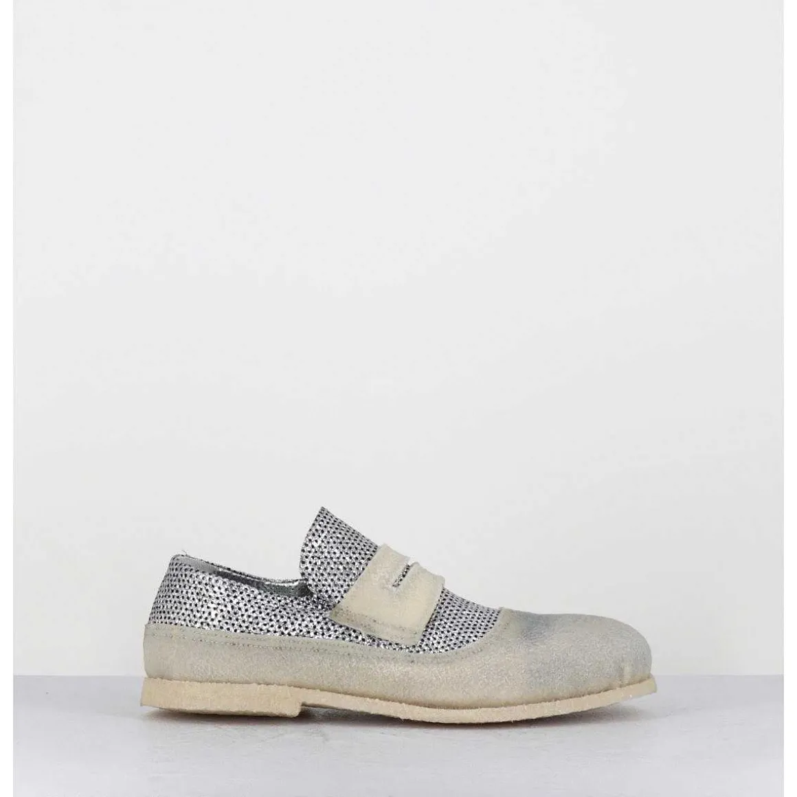 Mocassins Souples Cuir Argente & Crepe - 18800 Terenz Argento