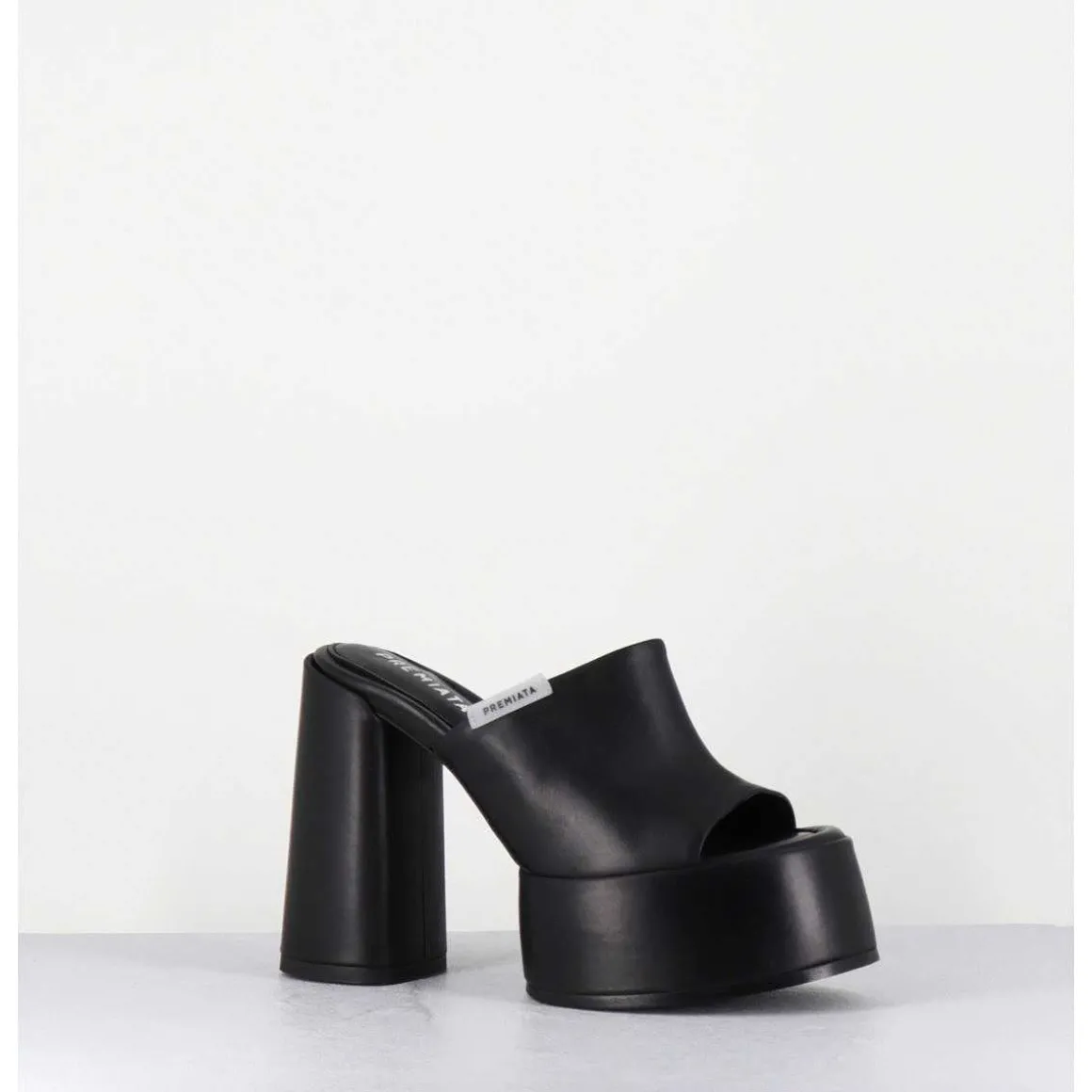 Mules A Plateforme & Talon Haut En Cuir Noir - M6494 Yukon Nero