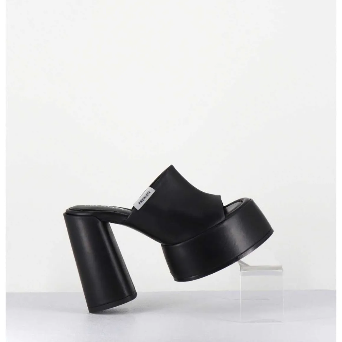 Mules A Plateforme & Talon Haut En Cuir Noir - M6494 Yukon Nero