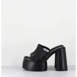 Mules A Plateforme & Talon Haut En Cuir Noir - M6494 Yukon Nero