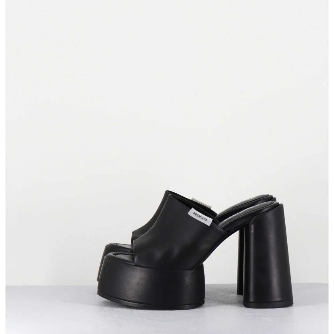 Mules A Plateforme & Talon Haut En Cuir Noir - M6494 Yukon Nero