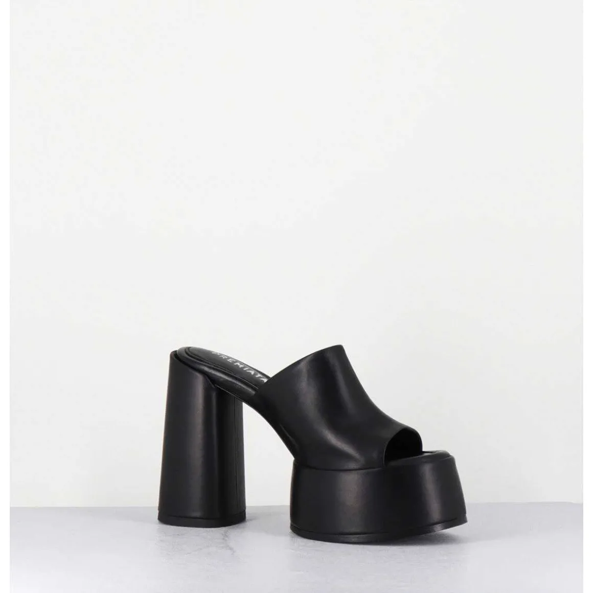 Mules A Plateforme & Talon Haut En Cuir Noir - M6494 Yukon Nero
