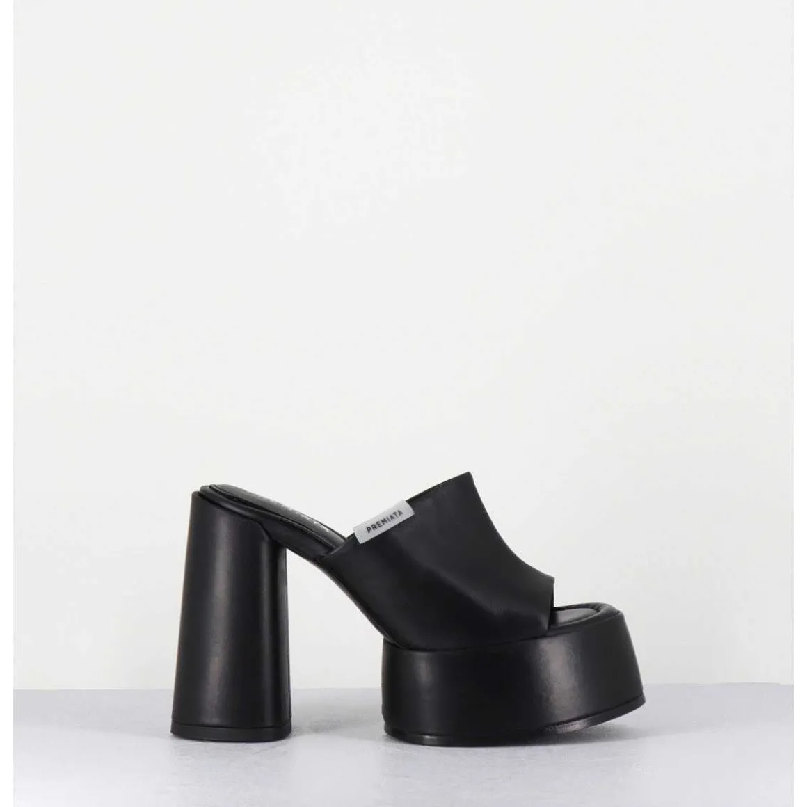 Mules A Plateforme & Talon Haut En Cuir Noir - M6494 Yukon Nero