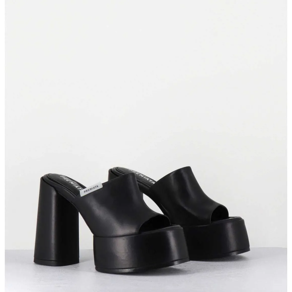 Mules A Plateforme & Talon Haut En Cuir Noir - M6494 Yukon Nero
