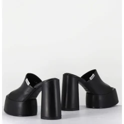 Mules A Plateforme & Talon Haut En Cuir Noir - M6494 Yukon Nero