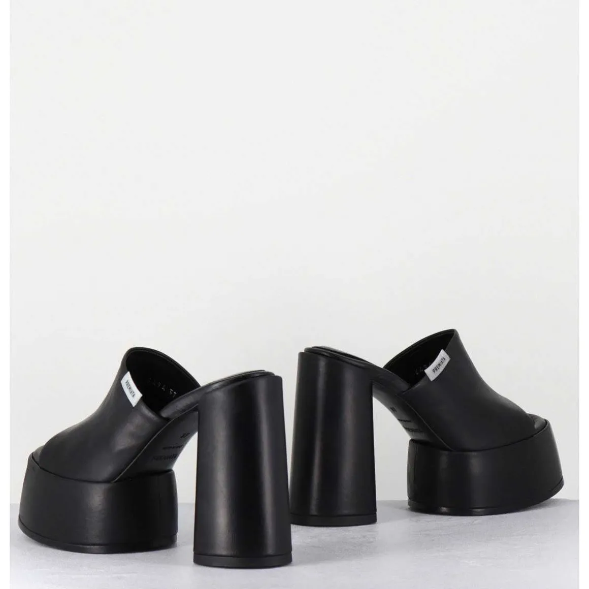 Mules A Plateforme & Talon Haut En Cuir Noir - M6494 Yukon Nero