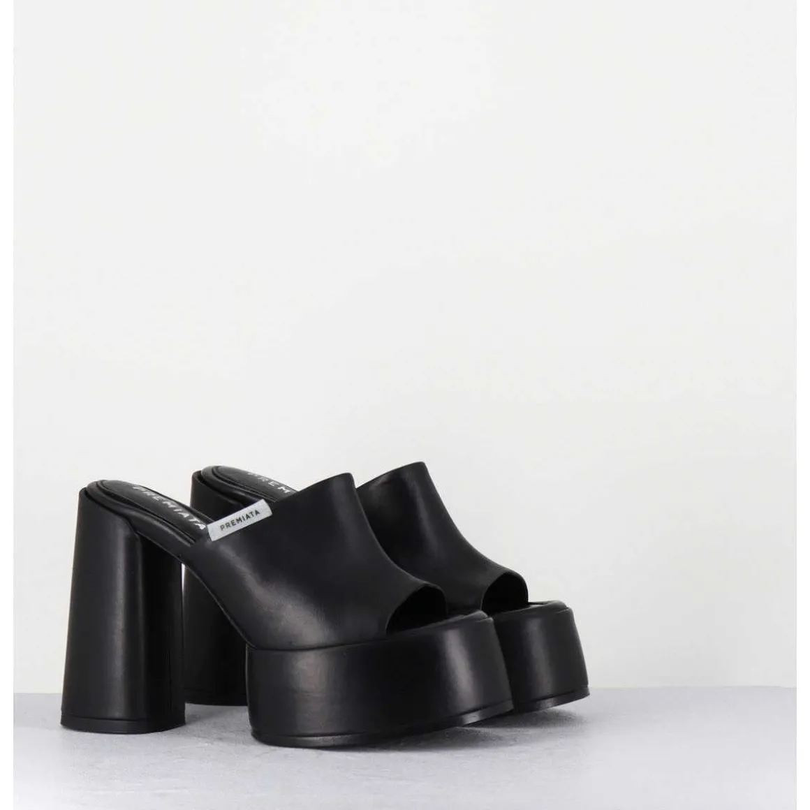 Mules A Plateforme & Talon Haut En Cuir Noir - M6494 Yukon Nero
