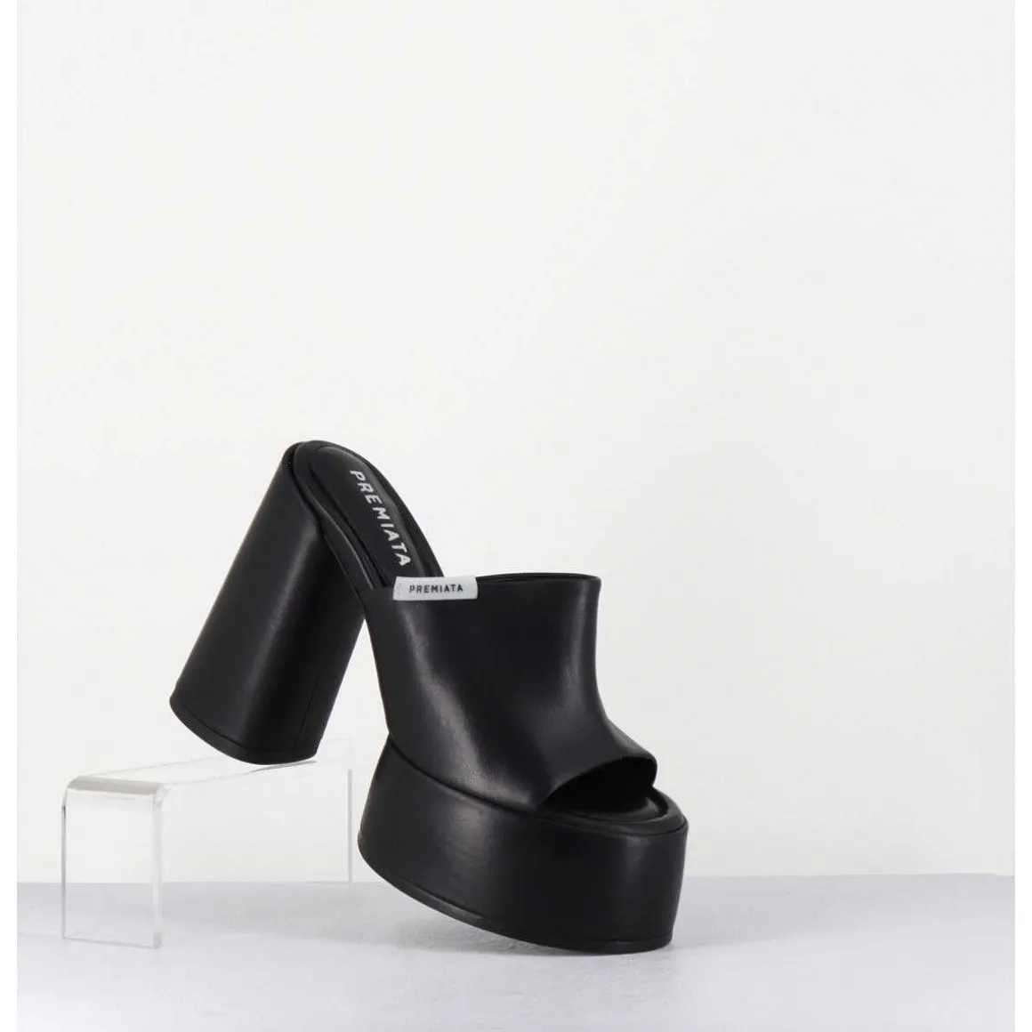 Mules A Plateforme & Talon Haut En Cuir Noir - M6494 Yukon Nero