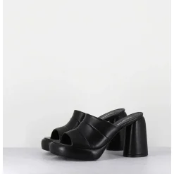 Mules A Plateforme En Cuir Noir - Erika02 Glaze Nero