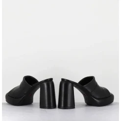 Mules A Plateforme En Cuir Noir - Erika02 Glaze Nero
