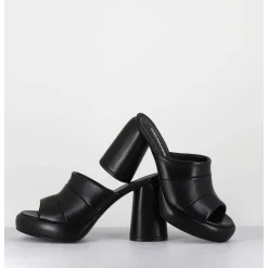 Mules A Plateforme En Cuir Noir - Erika02 Glaze Nero