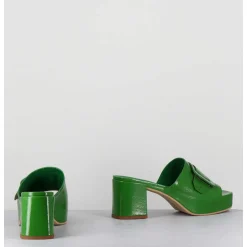 Mules A Plateforme Petit Talon Vernis Vert - 11532 Vetro Mela