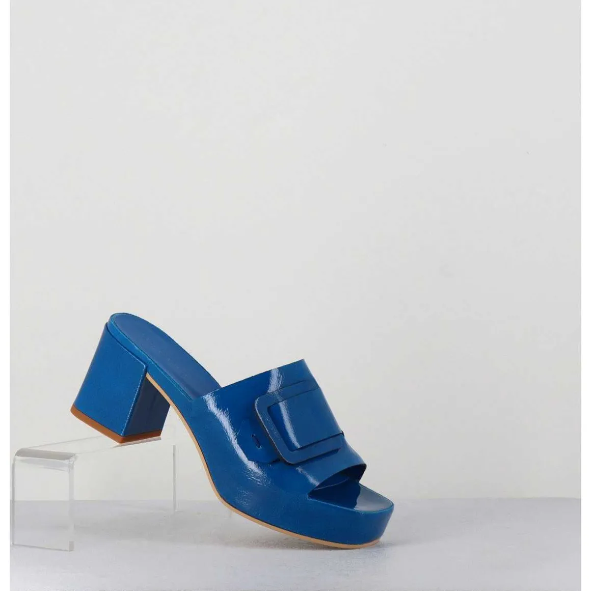 Mules A Plateforme Petit Talon Vernis Bleu - 11532 Vetro Sky