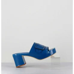 Mules A Plateforme Petit Talon Vernis Bleu - 11532 Vetro Sky