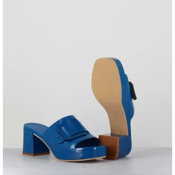 Mules A Plateforme Petit Talon Vernis Bleu - 11532 Vetro Sky