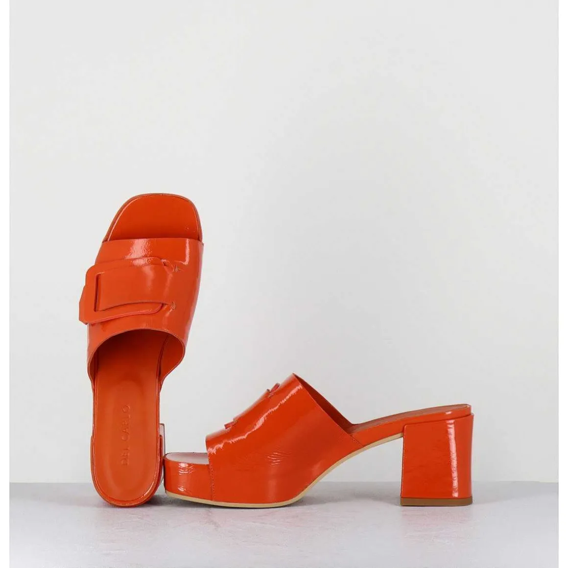 Mules A Plateforme Petit Talon Vernis Orange - 11532 Vetro Orange