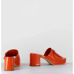 Mules A Plateforme Petit Talon Vernis Orange - 11532 Vetro Orange