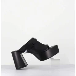 Mules A Plateforme Pointu En Cuir Noir - M6415 Vanity Nero