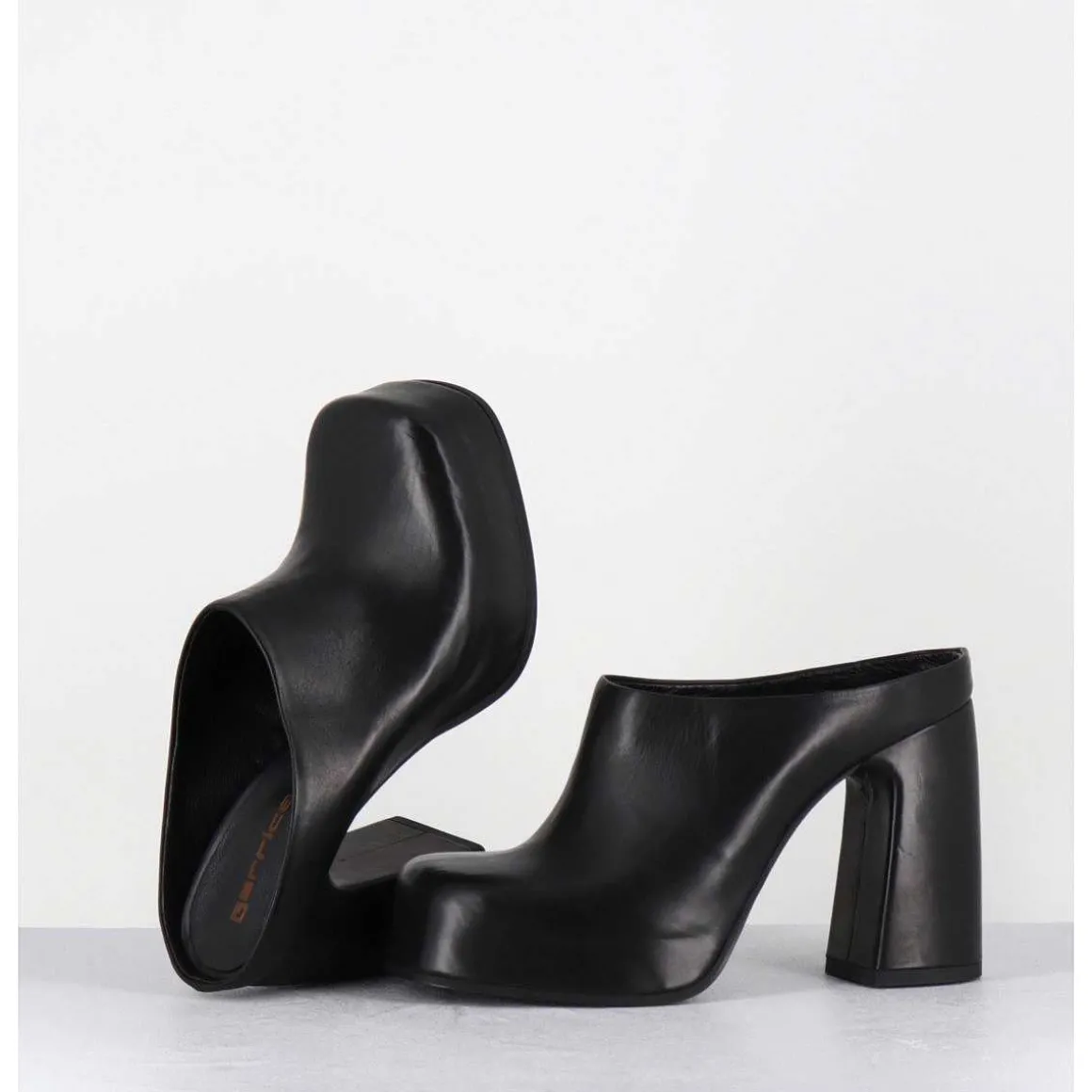 Mules A Plateforme Recouverte Talon Haut En Cuir Noir - Vatik Fular Nero