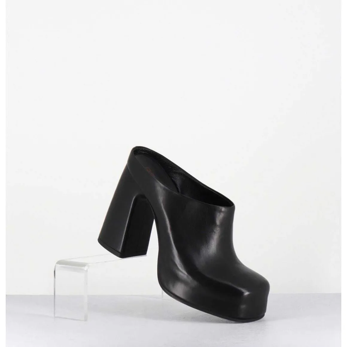 Mules A Plateforme Recouverte Talon Haut En Cuir Noir - Vatik Fular Nero