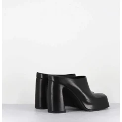 Mules A Plateforme Recouverte Talon Haut En Cuir Noir - Vatik Fular Nero