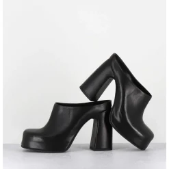 Mules A Plateforme Recouverte Talon Haut En Cuir Noir - Vatik Fular Nero