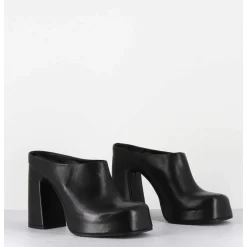 Mules A Plateforme Recouverte Talon Haut En Cuir Noir - Vatik Fular Nero