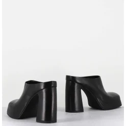 Mules A Plateforme Recouverte Talon Haut En Cuir Noir - Vatik Fular Nero