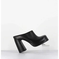 Mules A Plateforme Recouverte Talon Haut En Cuir Noir - Vatik Fular Nero