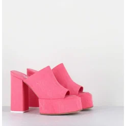 Mules A Plateforme Talon Haut En Jean Rose - Sue Jeans Candy