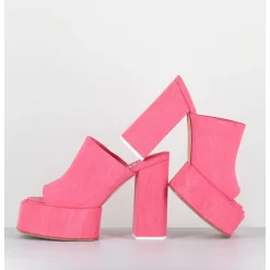 Mules A Plateforme Talon Haut En Jean Rose - Sue Jeans Candy