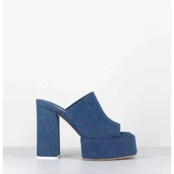 Mules A Plateforme Talon Haut En Jean Bleu - Sue Jeans Blue
