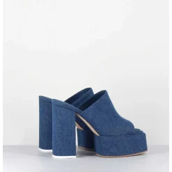 Mules A Plateforme Talon Haut En Jean Bleu - Sue Jeans Blue