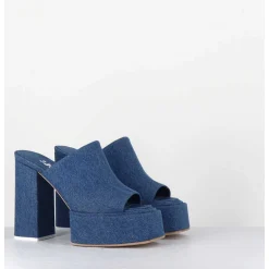 Mules A Plateforme Talon Haut En Jean Bleu - Sue Jeans Blue