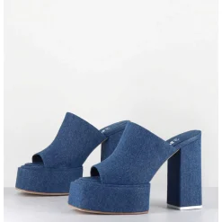 Mules A Plateforme Talon Haut En Jean Bleu - Sue Jeans Blue