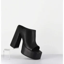 Mules A Plateforme Talon Haut En Cuir Gras Noir - 3765 Gas Nero