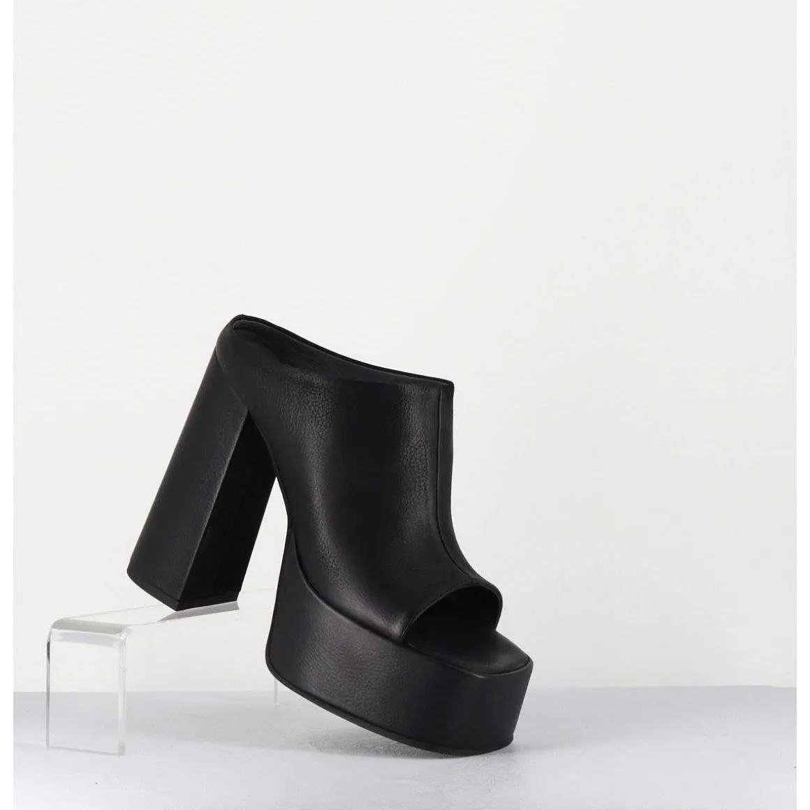 Mules A Plateforme Talon Haut En Cuir Gras Noir - 3765 Gas Nero