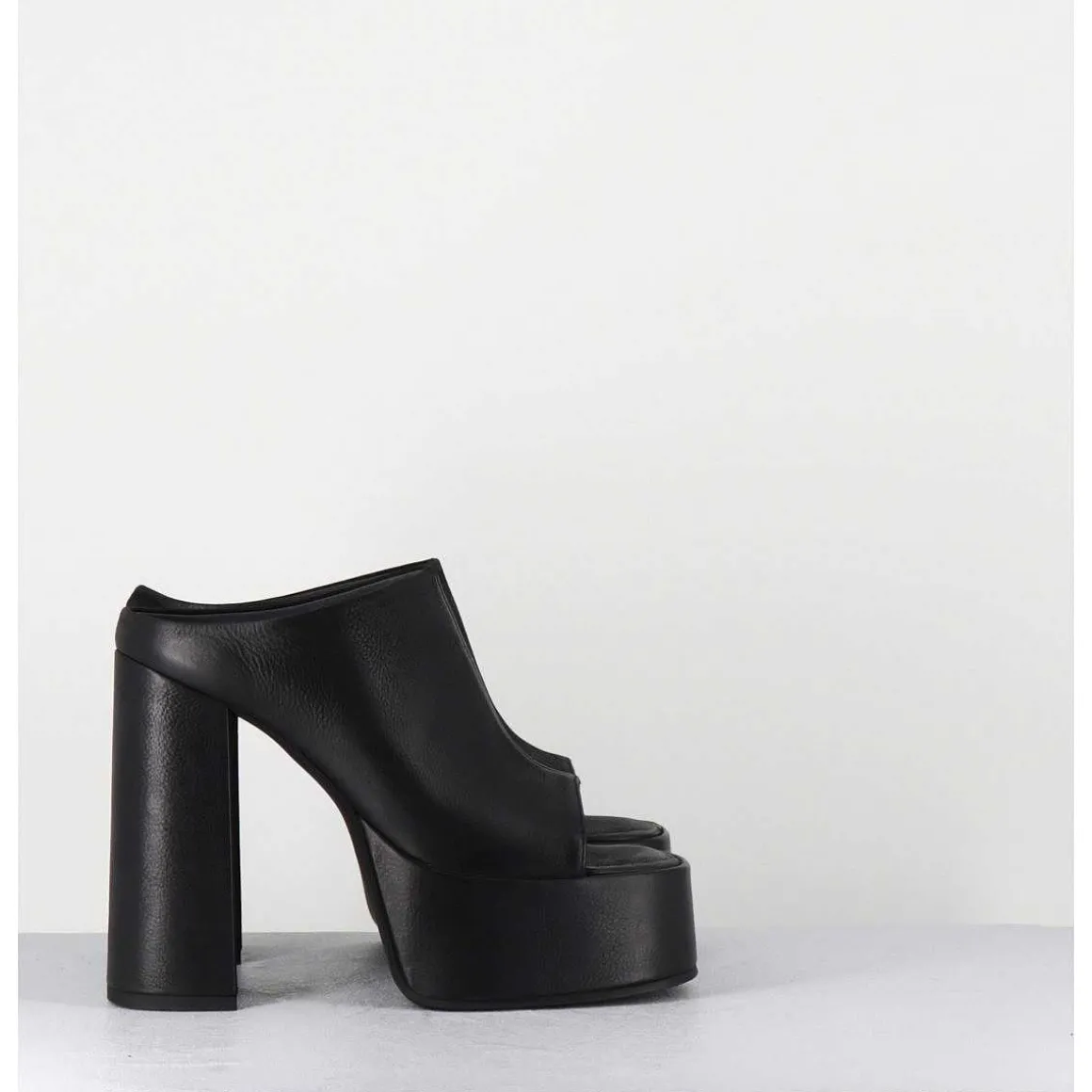 Mules A Plateforme Talon Haut En Cuir Gras Noir - 3765 Gas Nero