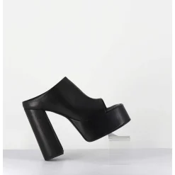 Mules A Plateforme Talon Haut En Cuir Gras Noir - 3765 Gas Nero